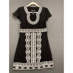 INC International Concepts Petite Medium Black White Embroidered Boho Knit Dress